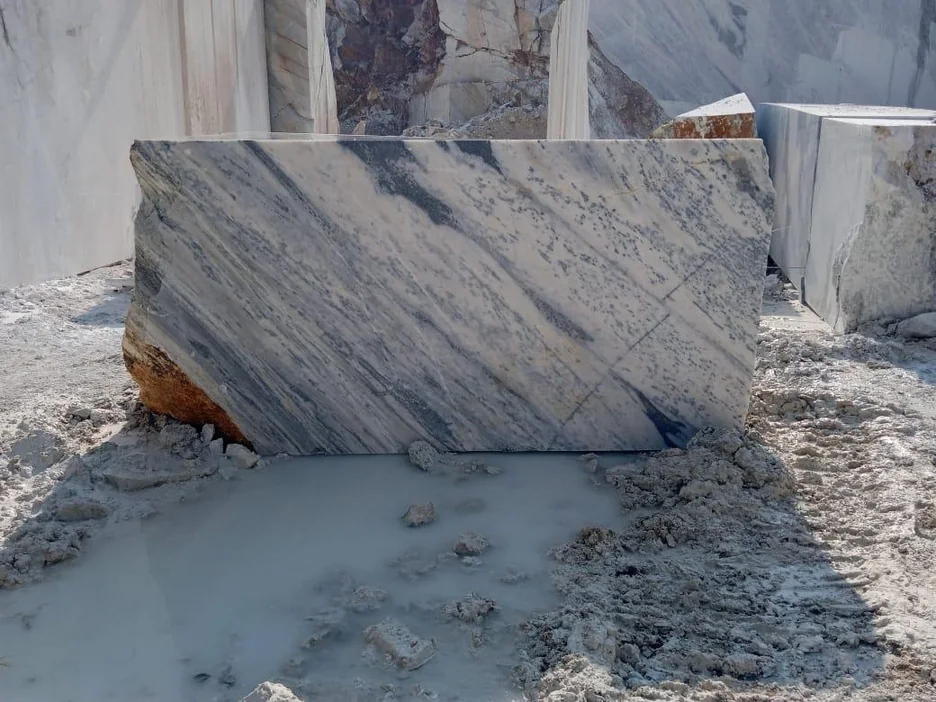 Harkishan Panther marble blocks at the quarry face